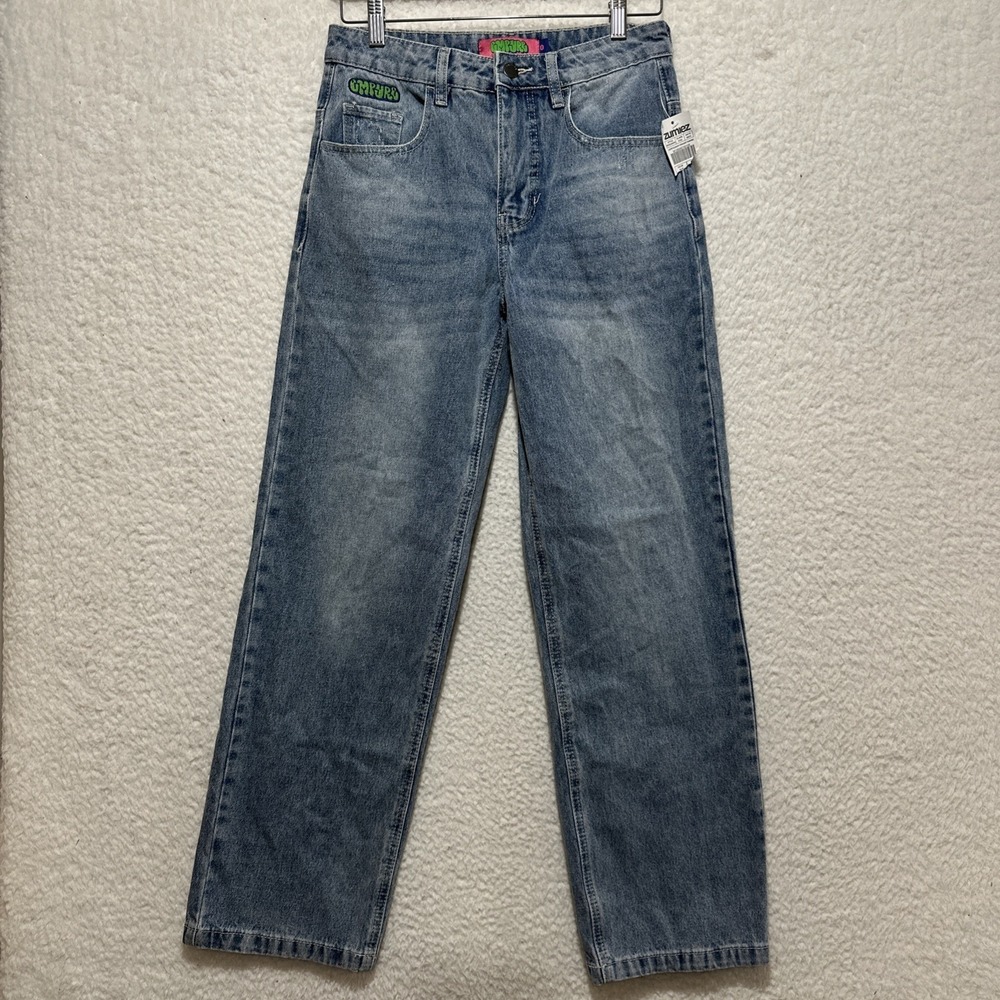 Empyre Women's Size 0 Tori Embroidered Skate Jeans Blue Baggy Straight Leg NWT